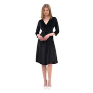 Apsen Textile 4484-110 Kruvaze Yaka Kadife Siyah Kadın Midi Elbise