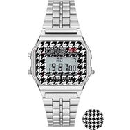 Aqua Di Polo APWA064800 Unisex Gümüş Metal Kordonlu Ekose Dijital Retro Saat