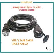 Arac Şarjı Için (1-10 Metre Arasi) 3x2.5 Ttr Hes Veya Öznur Kablo Tam Bakir Uzatma Seyyar Kablo