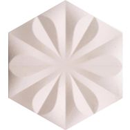 Armada Çini 15x17 cm Çiçekli Beyaz Desen Altıgen Çini Seramik Karo