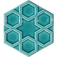 Armada Çini 15x17 cm Rölyefli Yıldız Turkuaz Altıgen Seramik