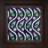 Armada Çini 20x20 Cm ED 107 Kobalt Sarmaşık Lale desenli Kütahya Çini Pano
