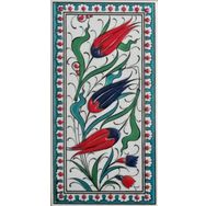 Armada Çini ED 215 10x20 cm Turkuaz Üç lale Eldekoru Çini Karo
