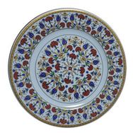 Armada Çini Prt 34 25 cm Sarı Altın Yaldızlı Lale Karanfil Gümüş Çini Tabak