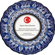Armada Çini Resimli Baskılı El Dekoru Kütahya Mavi 30 cm Çini Tabak