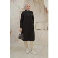 Armine 24KT436 Trend Halkalı Örme Kumaş Siyah Tunik
