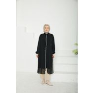 Armine 25YT417 Trend Önden Taş Desenli Yakalı Tüllü Siyah Tunik