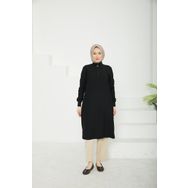 Armine 25YT433 Trend Yarım Fermuarlı Kolları ve Yakası Ribanalı Siyah Tunik