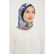 Armine 8932-04 Gri-Mavi Batik Desen Tivil İpek Eşarp