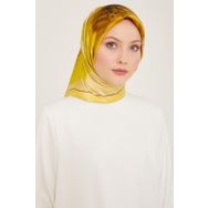 Armine 9100-86 Sarı Çiçek Desen Tivil İpek Eşarp