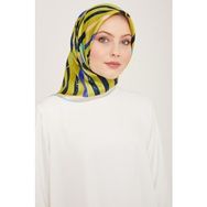 Armine 9101-81 Yağ Yeşili-Lacivert Çizgi Desen Tivil İpek Eşarp