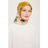 Armine 9103-32 Bej Batik Çiçek Desenli Tivil İpek Eşarp
