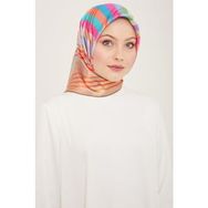 Armine 9107-05 Bej-Pembe Çizgi Desen Tivil İpek Eşarp