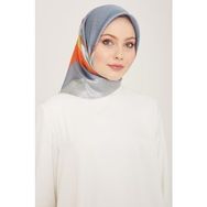 Armine 9111-31 Gri-Nar Çiçeği Geçişli Monogram Desen Sura İpek Eşarp