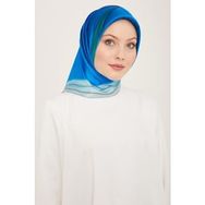 Armine 9112-02 Mavi-Yeşil Hologram Desen Tivil İpek Eşarp
