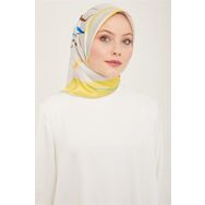 Armine 9115-84 Sarı-Gri Dijital Çiçek Desen Sura İpek Eşarp