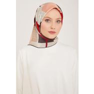 Armine 9119-14 Gri-Kırmızı Lale Desen Sura İpek Eşarp