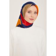 Armine 9125-80 Lacivert Geometrik Desen Sura İpek Eşarp