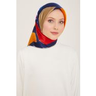 Armine 9125-80 Lacivert Geometrik Desen Tivil İpek Eşarp