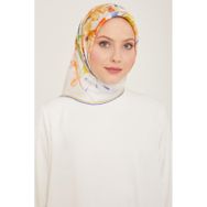 Armine 9127-03 Beyaz-Turuncu Çiçek Desen Tivil İpek Eşarp