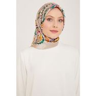 Armine 9130-33 Taş Rengi-Turuncu Etnik Desen Tivil İpek Eşarp
