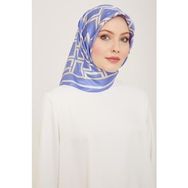 Armine 9132-80 Havacı Mavi Beyaz Geometrik Desen Sura İpek Eşarp