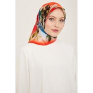 Armine 9133-36 Mercan-İndigo Çiçek Desen Sura İpek Eşarp