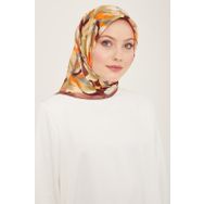 Armine 9140-80 Gül Kurusu-Turuncu Karma Desen Tivil İpek Eşarp