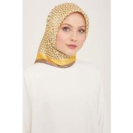 Armine 9151-02 Antrasit Gri-Sarı Geometrik Desen Sura İpek Eşarp