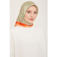 Armine 9151-34 Yeşil-Kahverengi Geometrik Desen Tivil İpek Eşarp