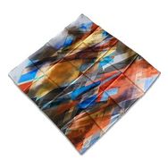 Armine 9171-07 Turuncu Mavi Geometrik Desen Tivil İpek Eşarp