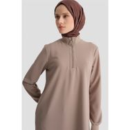 Armine Fermuar Detaylı Basic Tunik Vizon