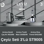 Arnica ST90005 Inox 3'lü Gri Çeyiz Seti