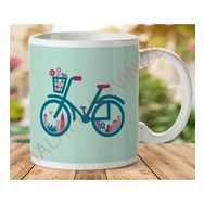 Art Hediye 1-082 Retro Çiçek Sepeti Bicycle İki Tarafı Baskılı Kupa Bardak