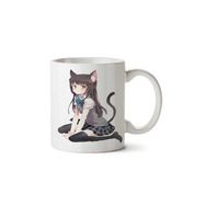 Art Hediye Anime Kedi Kadın İki Tarafı Baskılı Kupa Bardak