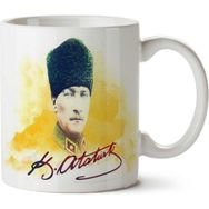 Art Hediye Atatürk Portre Sarı Imza Tarafı Baskılı Kupa Bardak