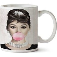 Art Hediye Audrey Hepburn Pembe Sakız iki Tarafı Baskılı Kupa Bardak