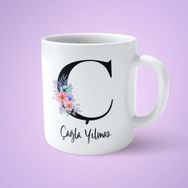 Art Hediye Çiçekli C Harfli İsimli Baskılı Kupa