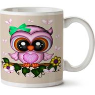 Art Hediye Cute Pink Owl and Butterflies İki Tarafı Baskılı Kupa