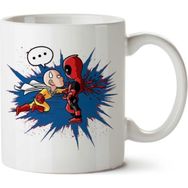 Art Hediye Deadpool Vs Bir Yumruk Adam İki Tarafı Baskılı Beyaz Kupa