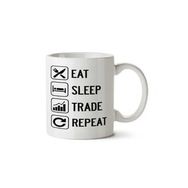 Art Hediye Eat Sleep Trade Repeat İki Tarafı Baskılı Beyaz Kupa