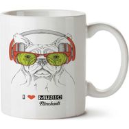 Art Hediye Fone Dog I Love Müsic İki Tarafı Baskılı Beyaz Kupa