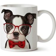 Art Hediye Hipster Papyon Gözlük Köpek İki Tarafı Baskılı Kupa Bardak