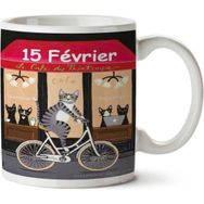 Art Hediye Kedi Cafe Bisikletli Kedi İki Tarafı Baskılı Kupa Bardak