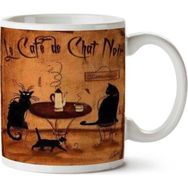 Art Hediye Le Cafe Chat Noir İki Tarafı Baskılı Kupa Bardak