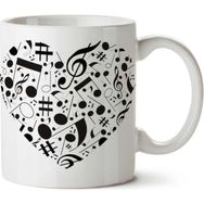Art Hediye Music Müzik Kalp Nota İki Tarafı Baskılı Kupa Bardak