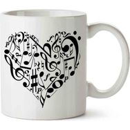 Art Hediye Müzik Kalp Love İki Tarafı Baskılı Kupa Bardak