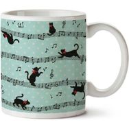 Art Hediye Müzik Notalar Kediler İki Tarafı Baskılı Kupa Bardak