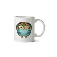 Art Hediye Owl Baykuş Kask İki Tarafı Baskılı Kupa Bardak