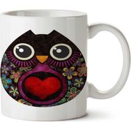 Art Hediye Owl Kalp Baykuş İki Tarafı Baskılı Kupa Bardak